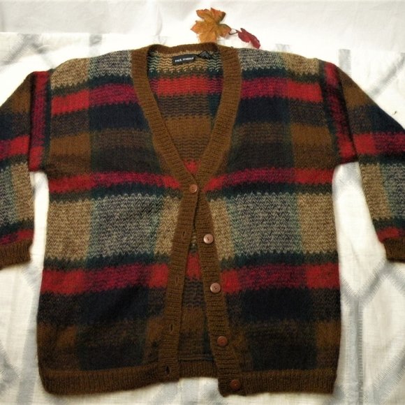 PAUL HARRIS Sweaters - VINTAGE PAUL HARRIS FUZZY MOHAIR PLAID CARDIGAN SWEATER L